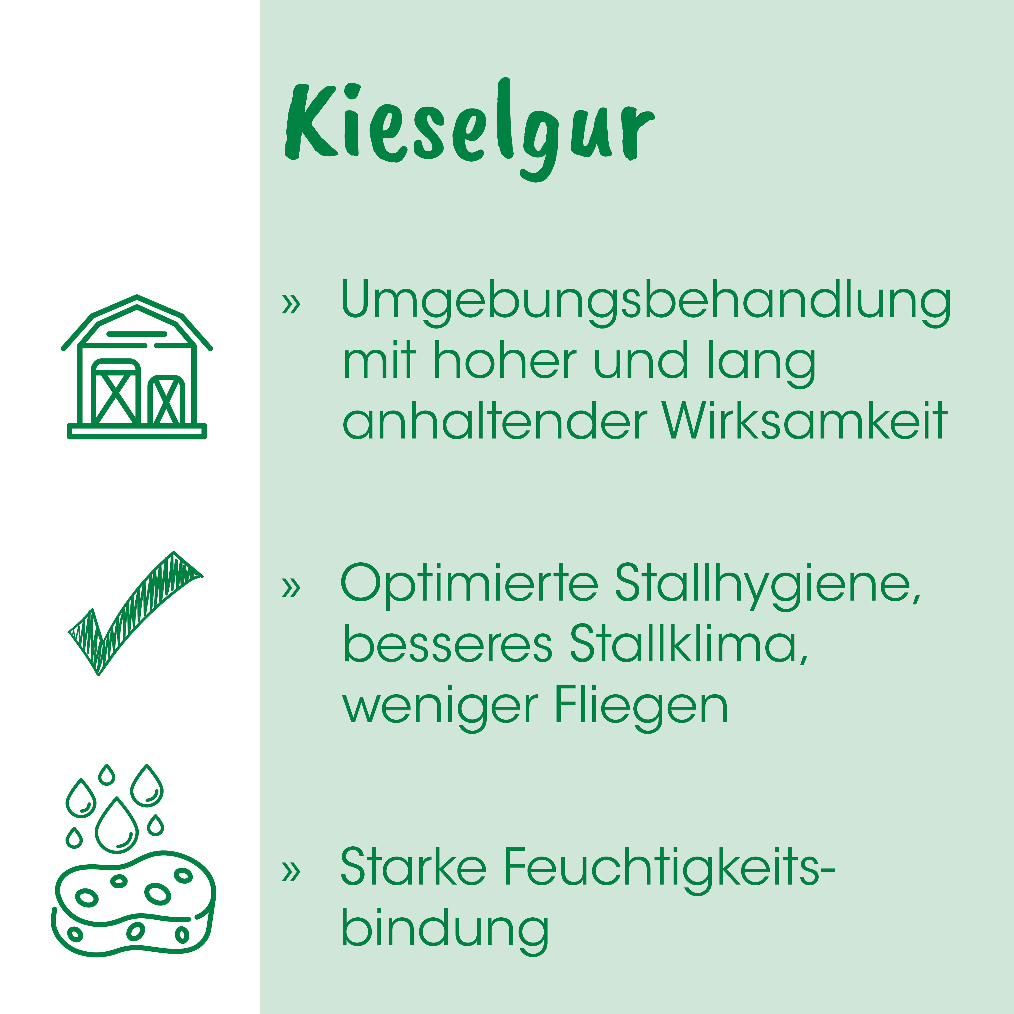 Kieselgur, Umgebungsbehandlung, Wirkungsdauer, Stallhygiene, Naturprodukt, Kieselgur, Umweltbehandlung, Stallhygiene, Stallklima, Feuchtigkeit
