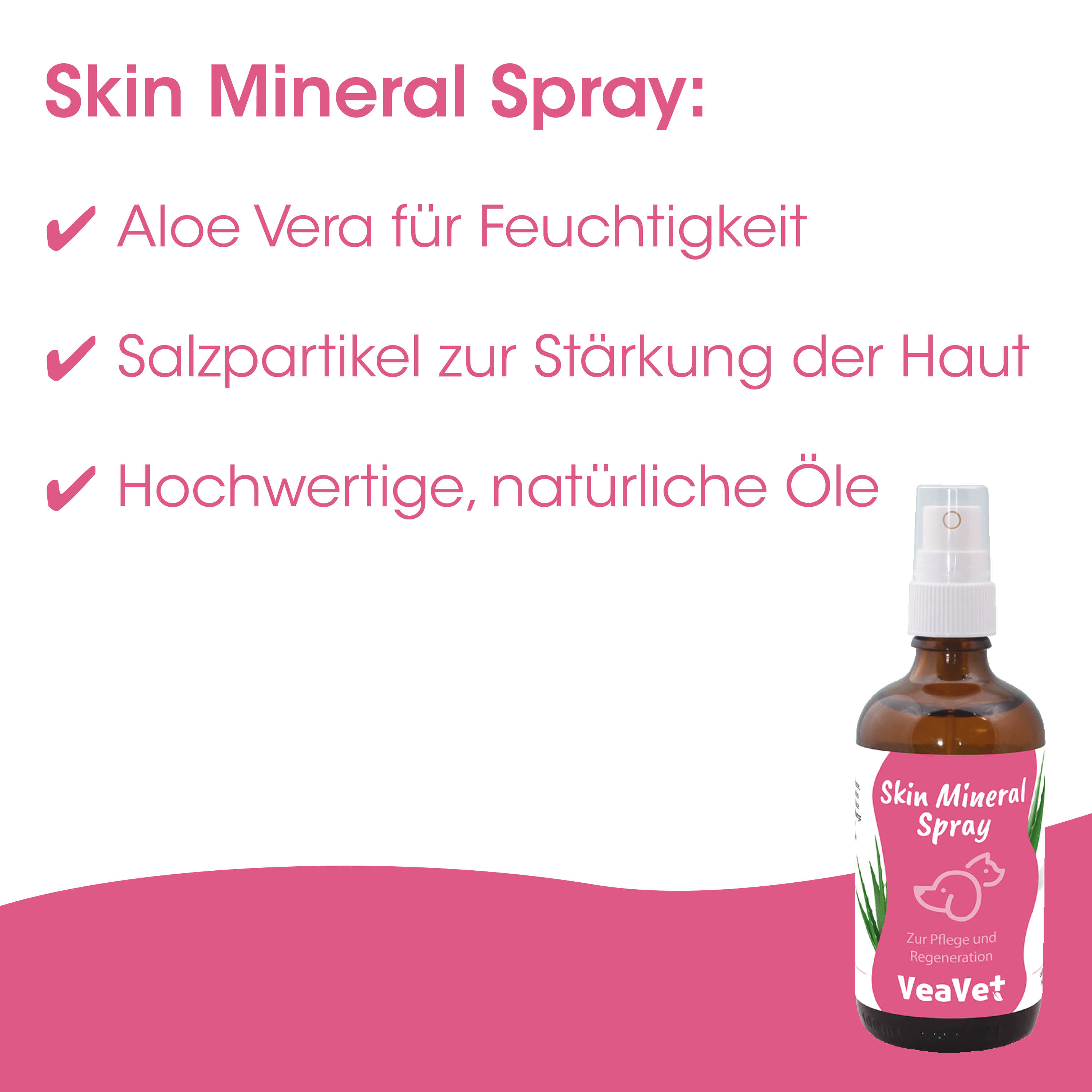 Hautspray, Aloe Vera, natürliche Öle, Kosmetikspray, rosa Etikett