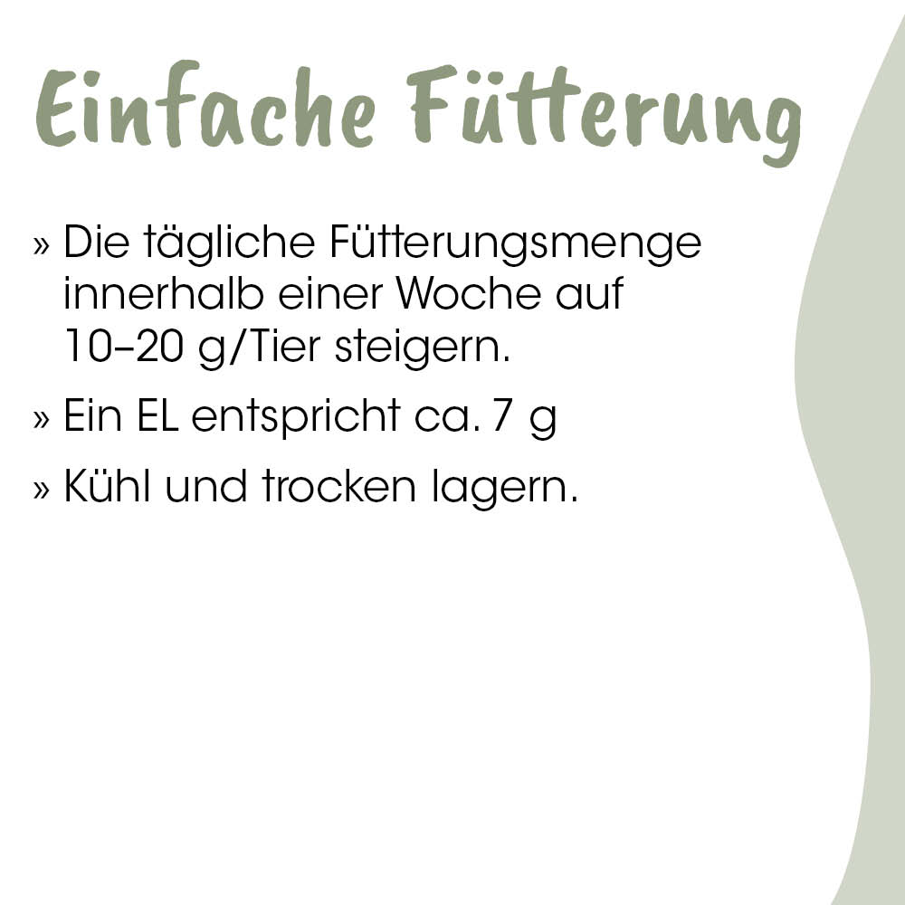 Futtermenge, Tierfutter, Wochendosierung, Kühl lagern, Trocken lagern