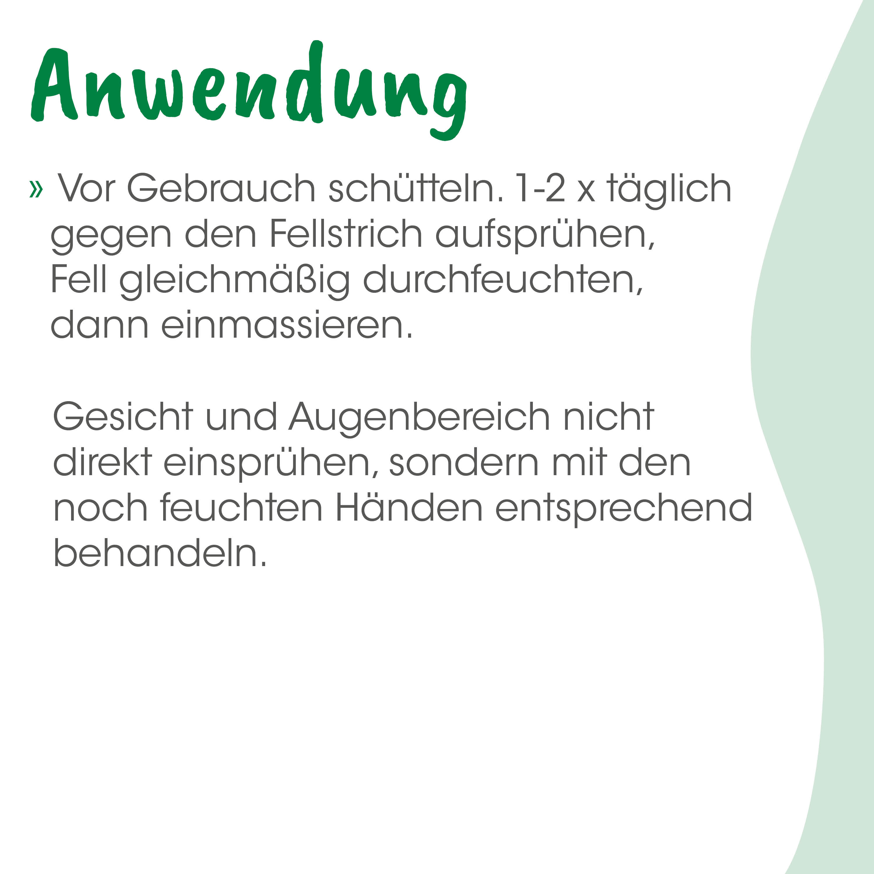 Anwendung, Anleitung, Schütteln, Fellpflege, Hände