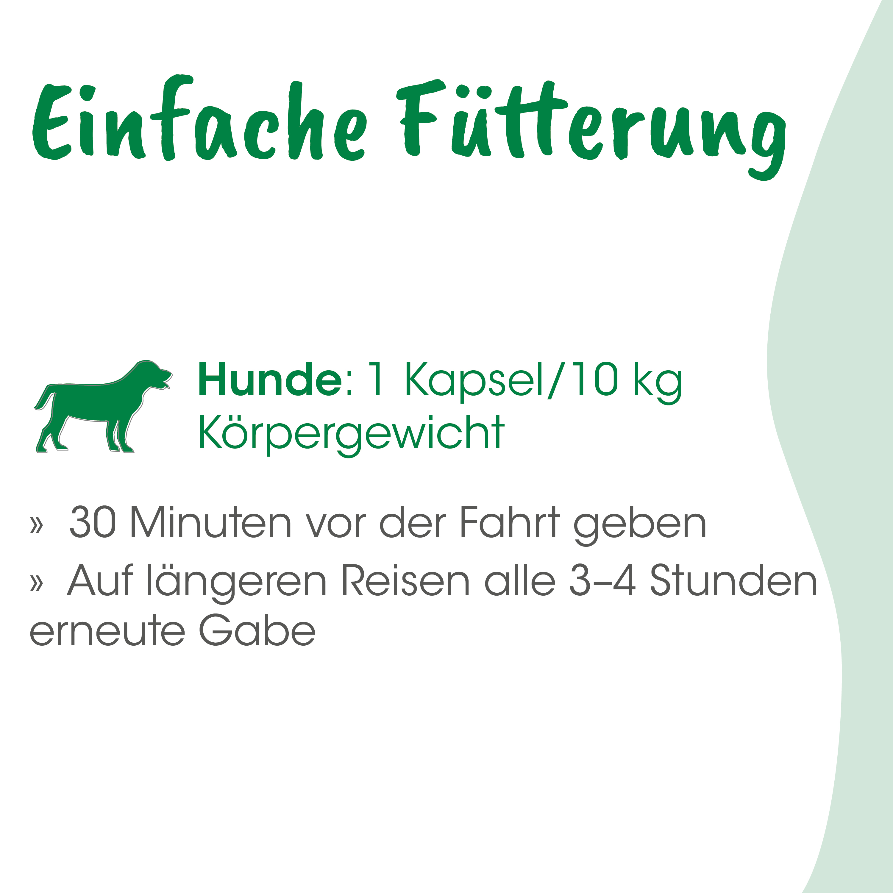 Kapsel, Hund, Körpergewicht, 30 Minuten, Futteranleitung