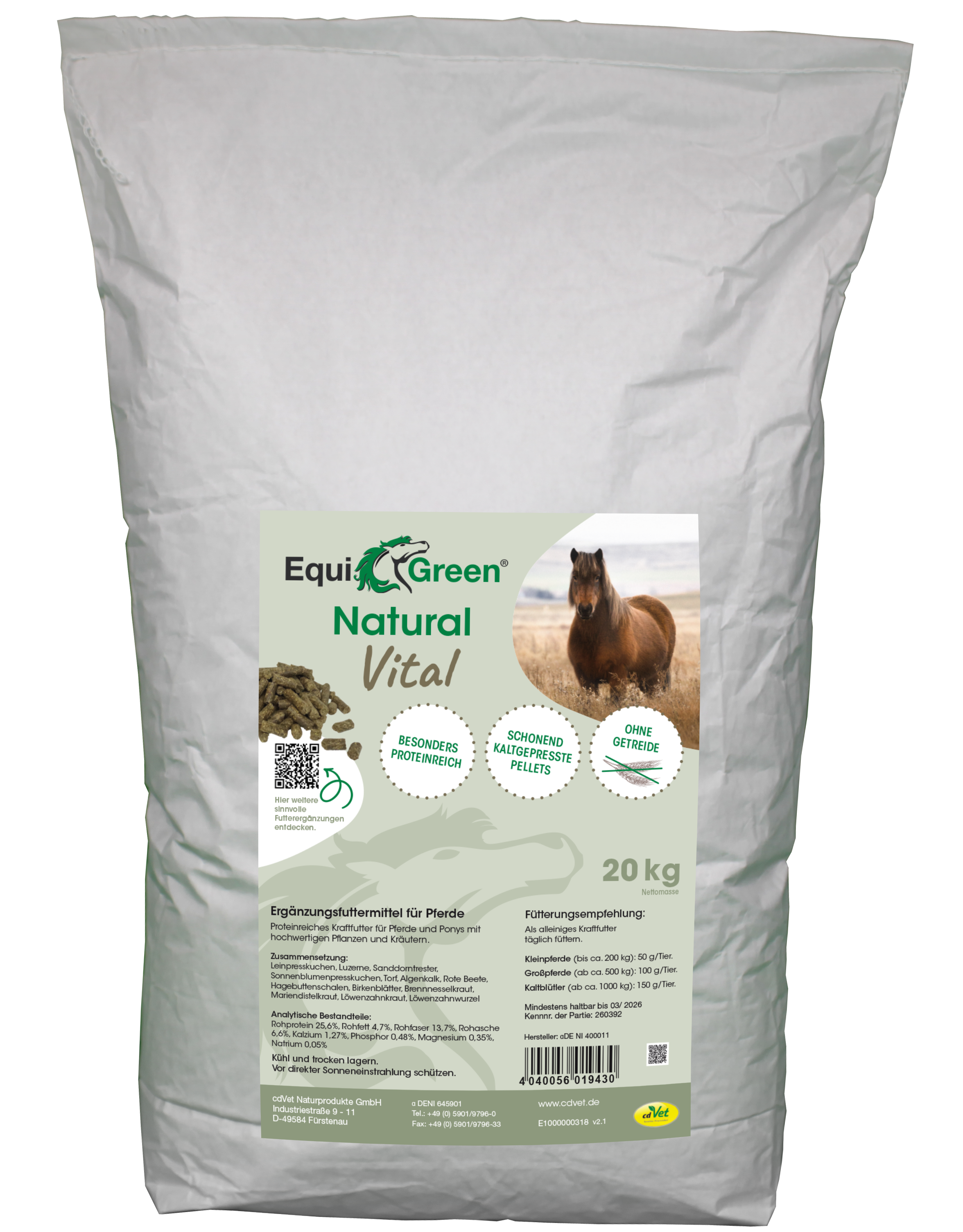 EquiGreen Natural Vtal Sans Céréales Pellets 20 kg