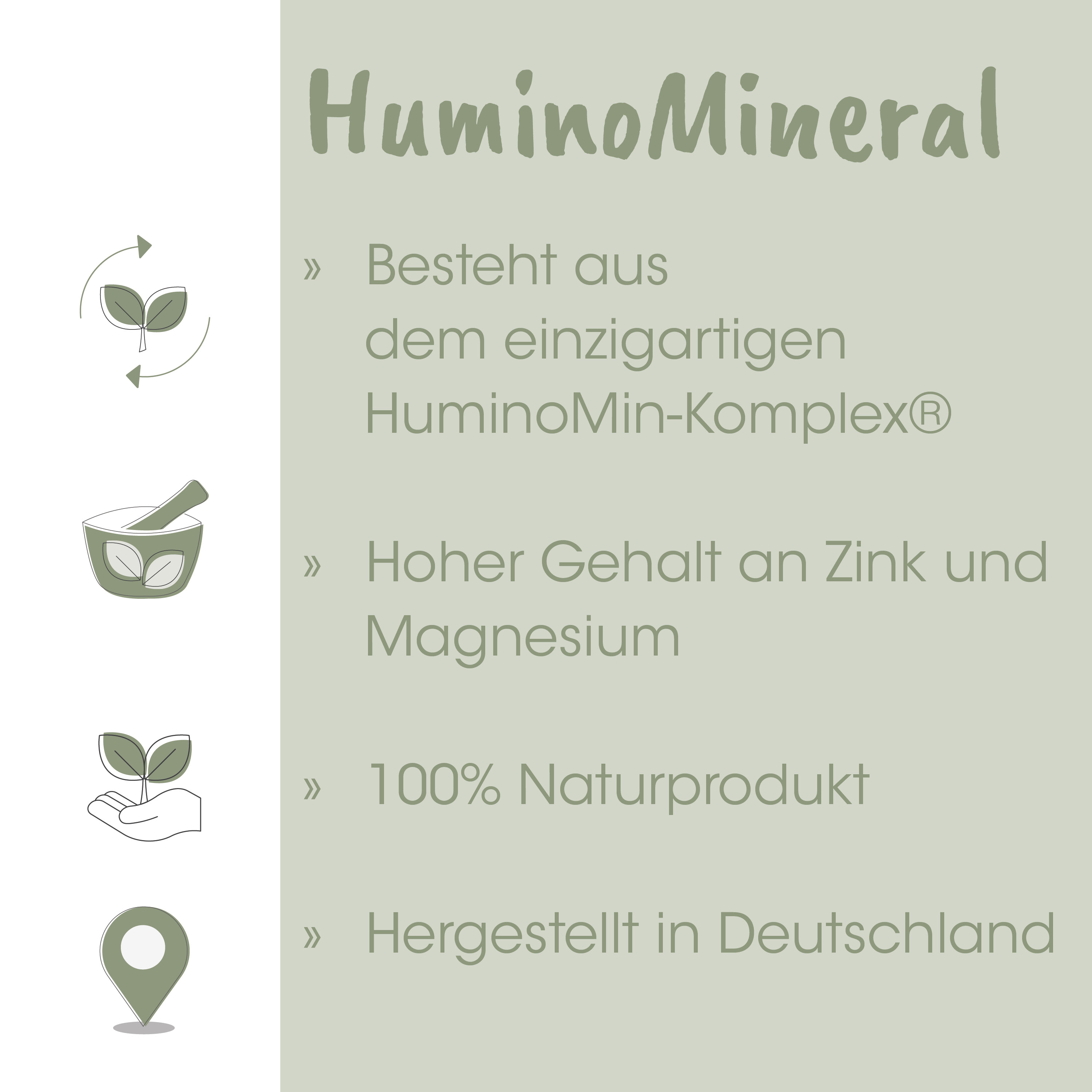 HuminoMineral, Zink-Mangan, Naturprodukt, Hergestellt in Deutschland, Hutmateral